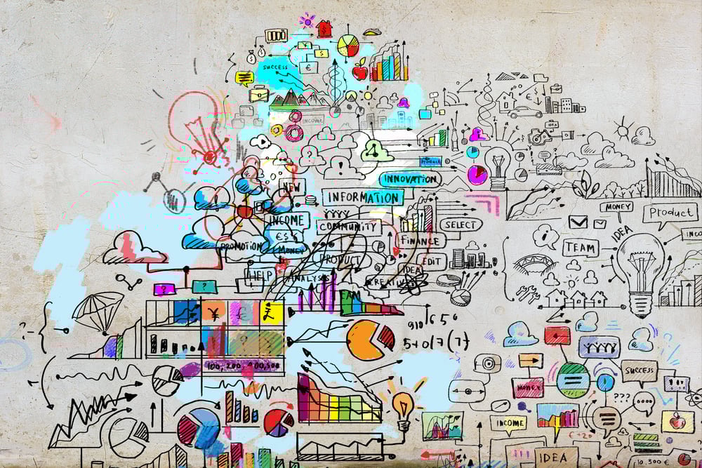 Business plan image with collage hand drawings Business plan image with collage hand drawings